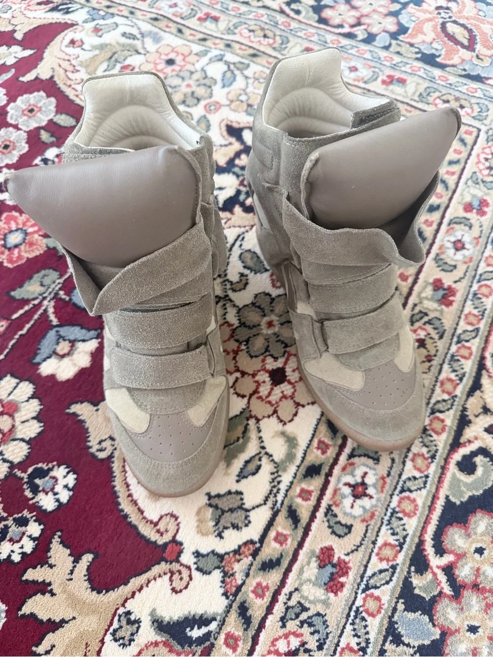 Isabel Marant Taupe High-Top Suede Wedge Sneakers